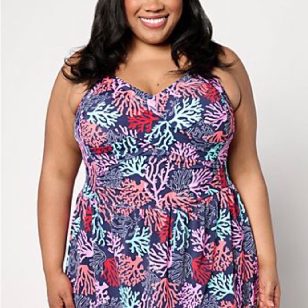 Denim&Co Vibrant Coral Print One Piece Swimsuit